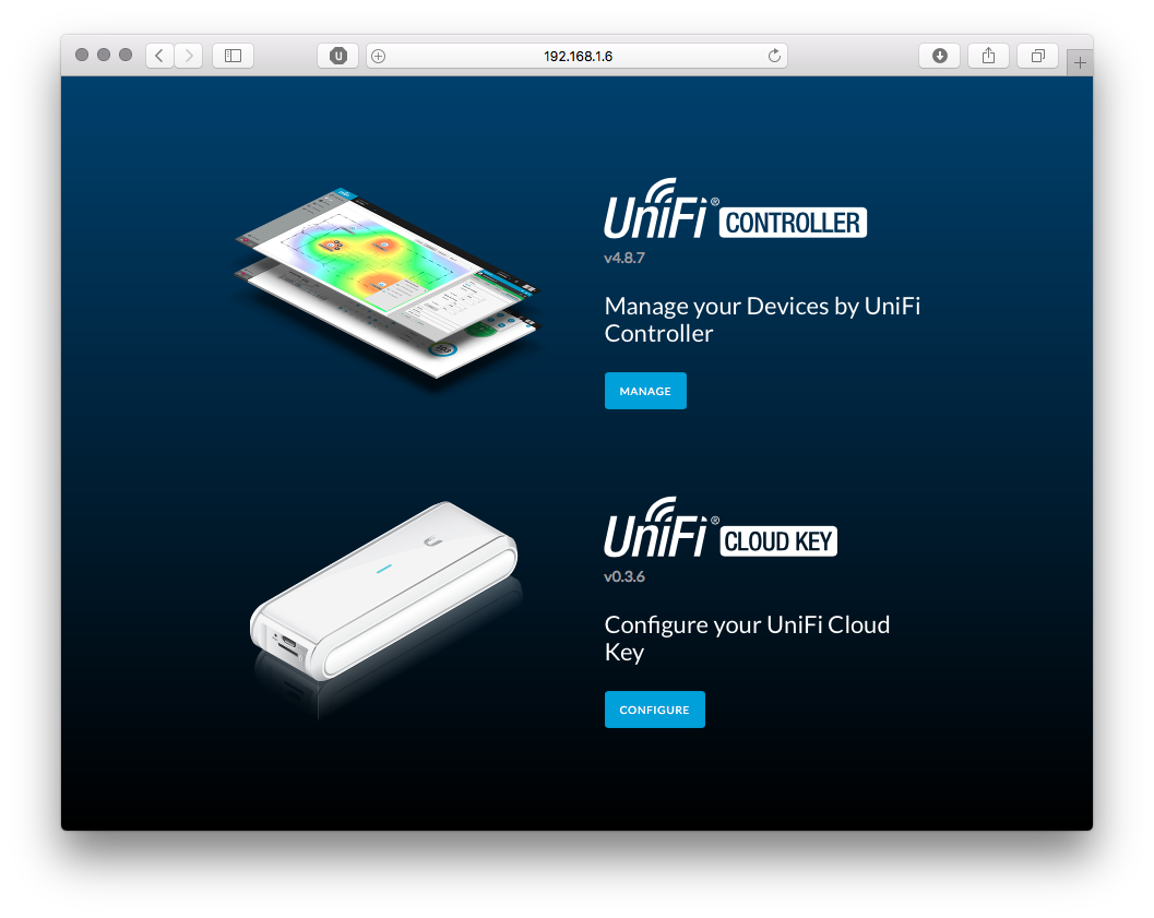 UniFi Cloud Key Main Window